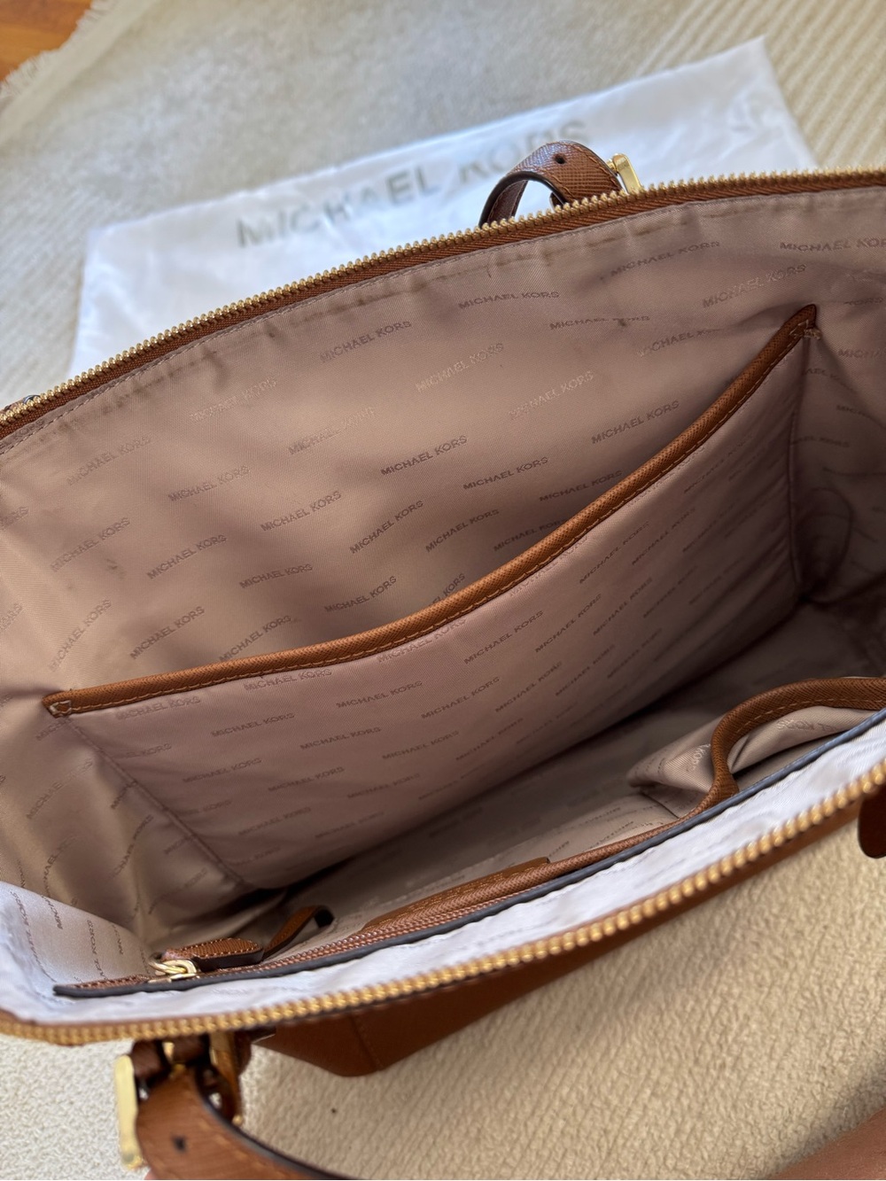 Michael Kors Caramel Brown Saffiano Tote with Gold Hardware, Authentic - Picture 6 of 12